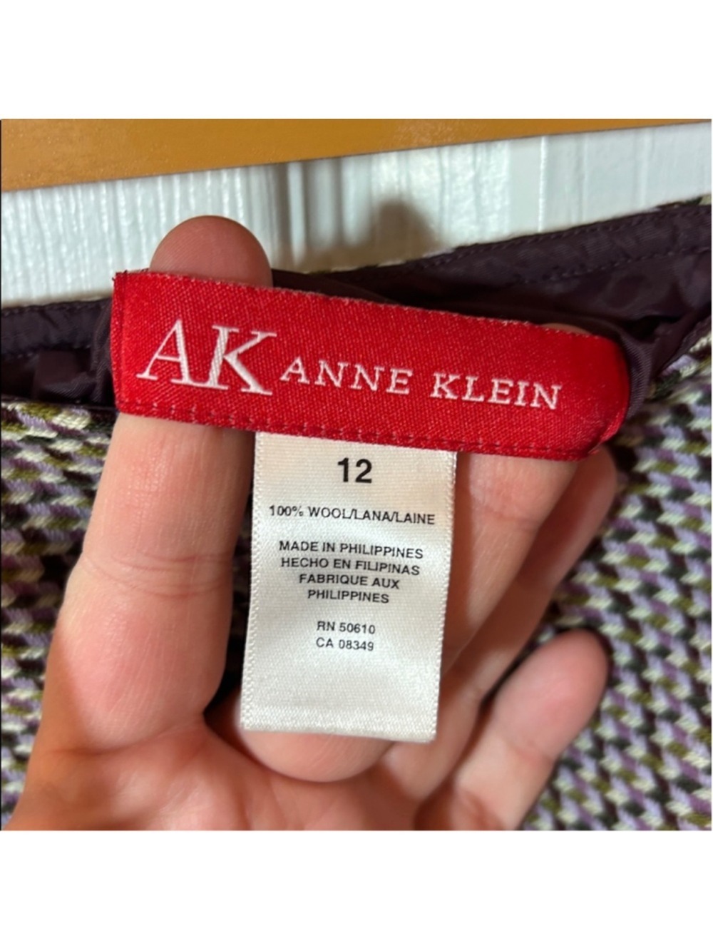 Anne Klein vintage wool aline purple and green midi skirt size 12 - Picture 3 of 5